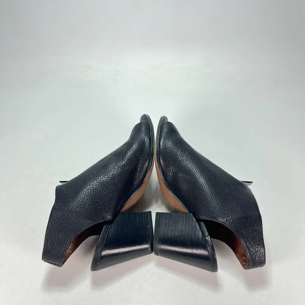 Franco Sarto Black Leather Peep Toe Front Zip Block Heel Sandals Women's Size 6M